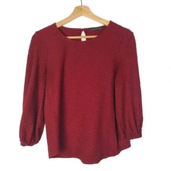 Adrianna Papell Red Textured 3/4 Long Sleeve Blouse S - Picture 1 of 3